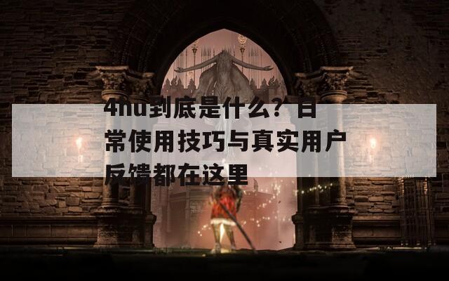 4hu到底是什么？日常使用技巧与真实用户反馈都在这里